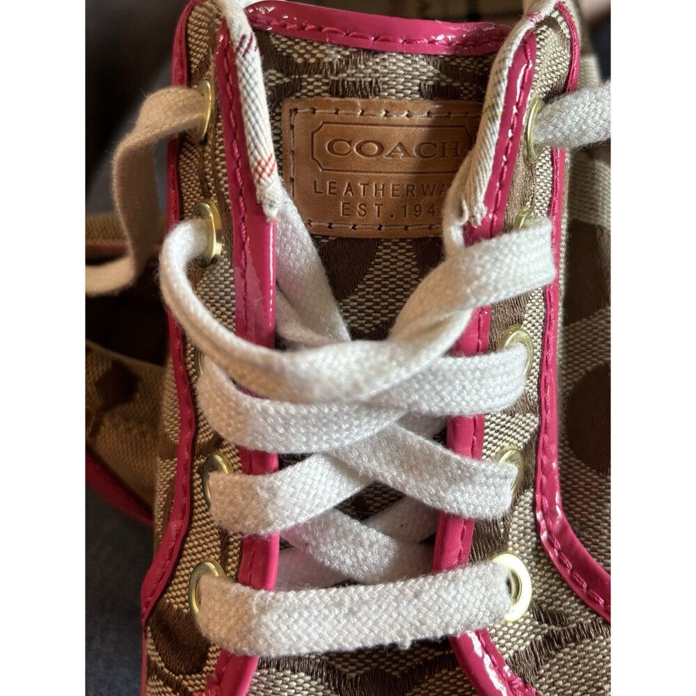 Coach Barrett Monogram Khaki Brown Pink Canvas Low Top Sneaker Tennis Shoe 7.5B - Picture 9 of 10